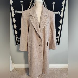 Vintage Y2K Sherwood Herringbone Tweed Double Breast Wool Blend Overcoat, LG
